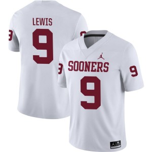 #9 Keontez Lewis Oklahoma Sooners White Mens Jerseys Embroidery College Football