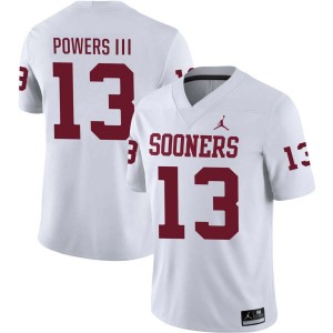 #13 Reggie Powers III OU Sooners White Mens Jerseys University College Football