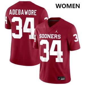 #34 Adepoju Adebawore Oklahoma Crimson Women Jerseys Alumni College Football