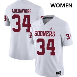 #34 Adepoju Adebawore OU Sooners White Women Jersey Player College Football