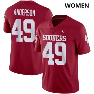#49 Ben Anderson Oklahoma Sooners Crimson Womens Jerseys Embroidery College Football