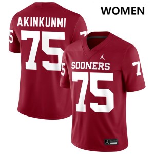 #75 Daniel Akinkunmi Boomer Sooner Crimson Womens Jerseys 2025 College Football