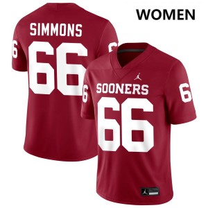 #66 Derek Simmons Boomer Sooner Crimson Women's Jersey Limited College Football