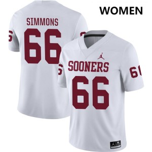 #66 Derek Simmons OU Sooners White Women's Jersey University College Football