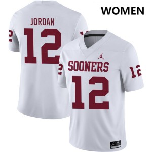 #12 Devon Jordan Sooners White Women's Jersey Stitched College Football