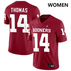 #14 Elijah Thomas Sooners Crimson Womens Jersey Player College Football