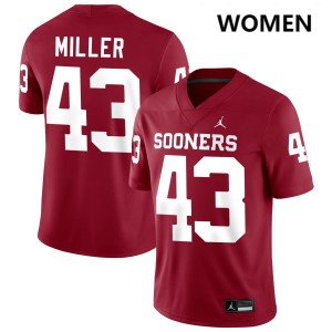 #43 Grayson Miller Oklahoma Sooners Crimson Women's Jersey NCAA College Football