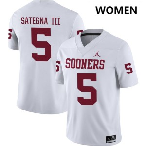 #5 Isaiah Sategna III Boomer Sooner White Women Jerseys Game College Football