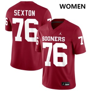 #76 Jacob Sexton Boomer Sooner Crimson Women's Jerseys University College Football