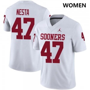 #47 James Nesta Boomer Sooner White Womens Jersey Replica College Football
