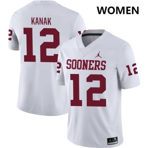 #12 Jaren Kanak Sooners White Womens Jersey Official College Football