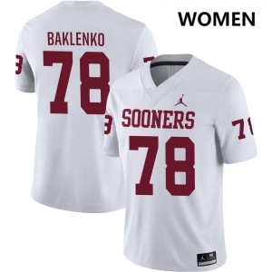 #78 Luke Baklenko Sooners White Womens Jerseys Alumni College Football