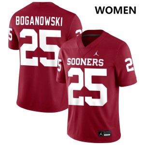 #25 Michael Boganowski Sooners Crimson Womens Jersey Game College Football