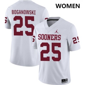 #25 Michael Boganowski Boomer Sooner White Women's Jerseys Stitched College Football