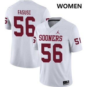#56 Michael Fasusi Oklahoma Sooners White Women's Jerseys Game College Football