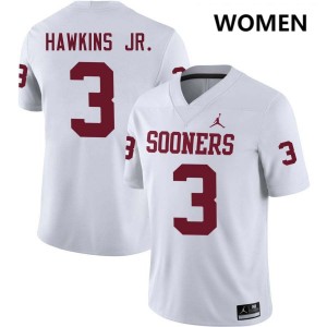#3 Michael Hawkins Jr. OU Sooners White Womens Jersey Player College Football