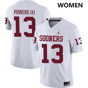 #13 Reggie Powers III OU White Women's Jerseys Game College Football