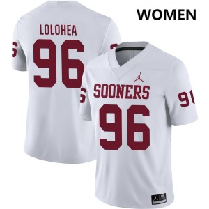 #96 Siolaa Lolohea Oklahoma White Women's Jersey Stitched College Football