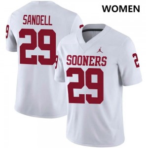 #29 Tate Sandell Sooners White Womens Jerseys Limited College Football