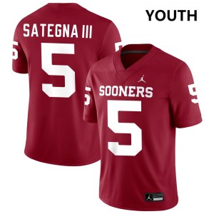 #5 Isaiah Sategna III OU Sooners Crimson Youth Jerseys Embroidery College Football