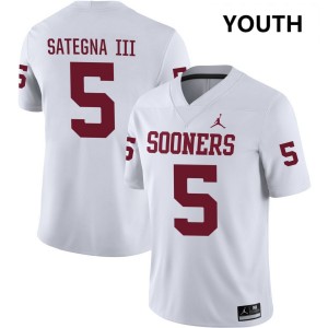 #5 Isaiah Sategna III OU White Youth Jersey Player College Football