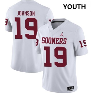 #19 Jacobe Johnson OU White Youth Jerseys Embroidery College Football