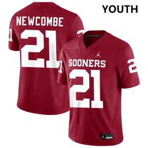 #21 Jeremiah Newcombe Sooners Crimson Youth Jerseys Game College Football
