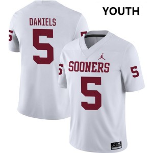 #5 Kendal Daniels Oklahoma White Youth Jerseys Replica College Football
