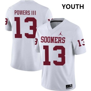 #13 Reggie Powers III Oklahoma Sooners White Youth Jerseys Game College Football